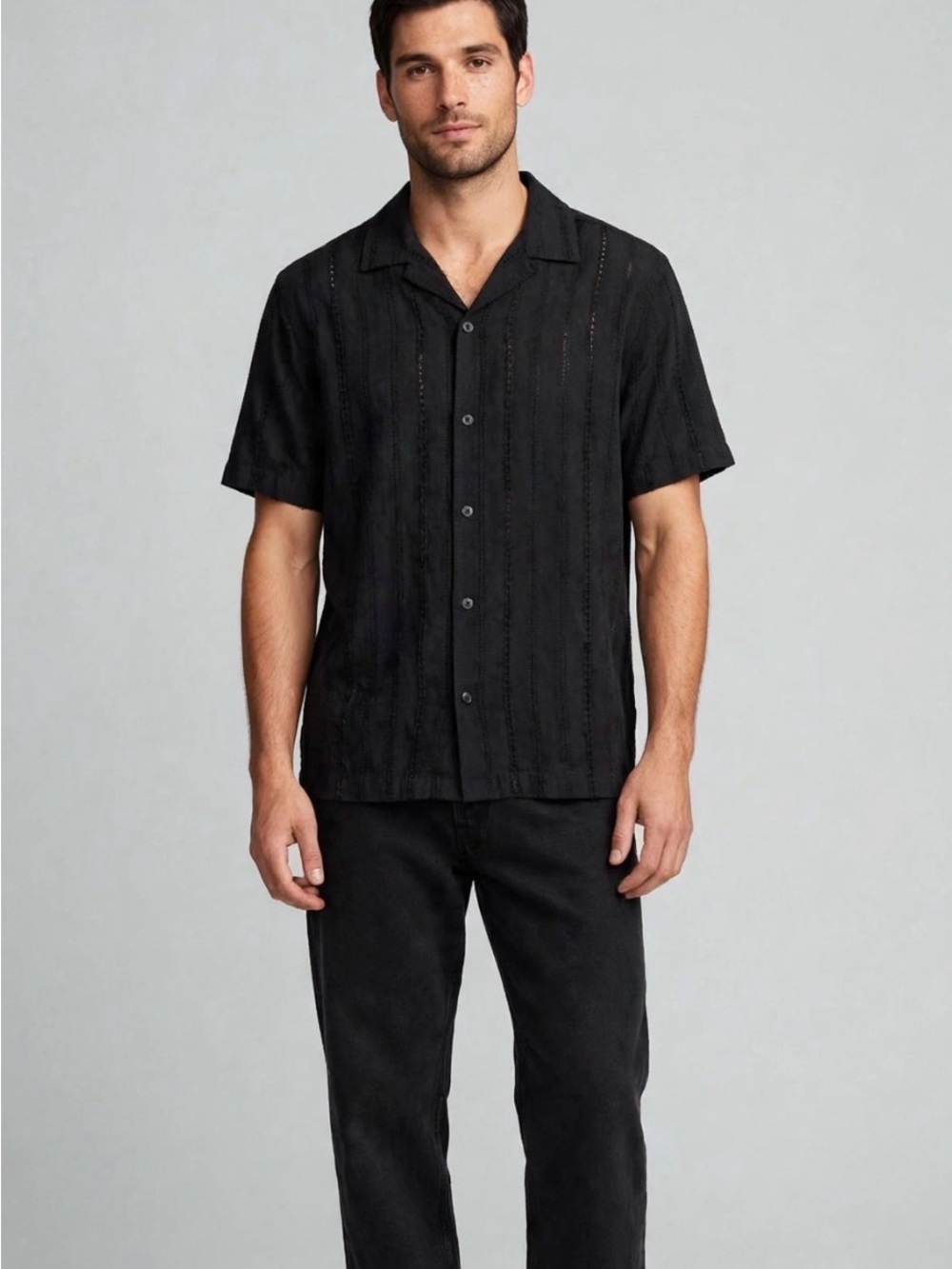 Standard Fit Camp Collar Shirt Textured Stripe Sri Lanka